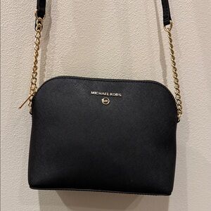 Michael Kors Cindy Large Dome Black and Gold Crossbody Bag NWT